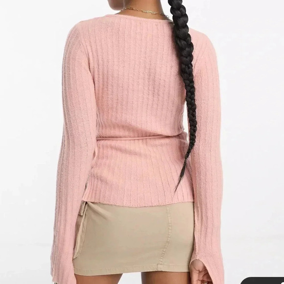 ASOS DESIGN Wrap Front Sweater in Rib in Dusky Pink Size 6 - Picture 3 of 8